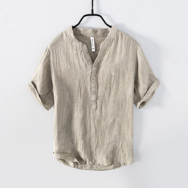 Men's V-Neck Linen Short Sleeve T-Shirt - Image 2