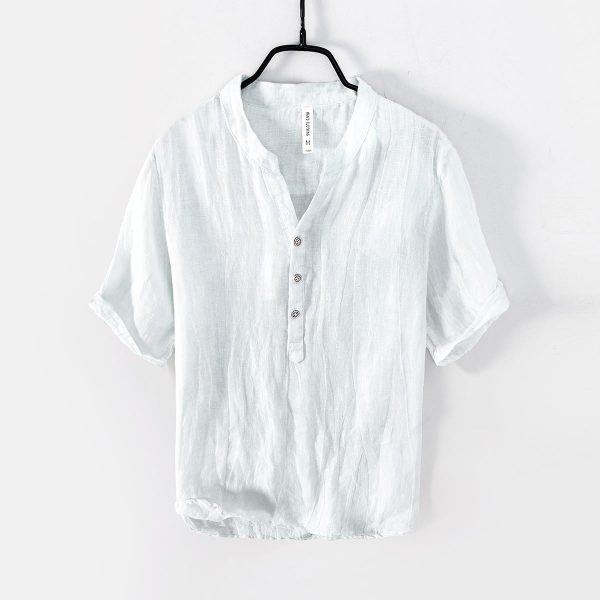 Men's V-Neck Linen Short Sleeve T-Shirt - Image 3