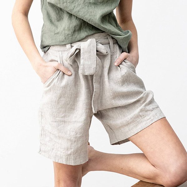 Women's Linen Lace-Up High-Waisted Shorts