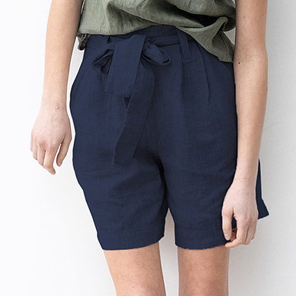 Women's Linen Lace-Up High-Waisted Shorts - Image 2