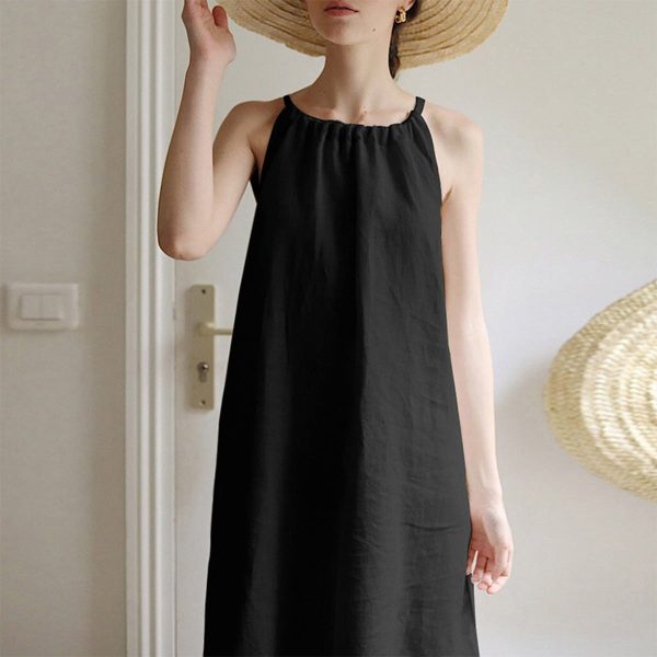 Women's Linen Off-Shoulder Midi Dress - Image 4