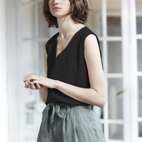 Women's Summer Linen V-Neck Sleeveless Vest - Image 3