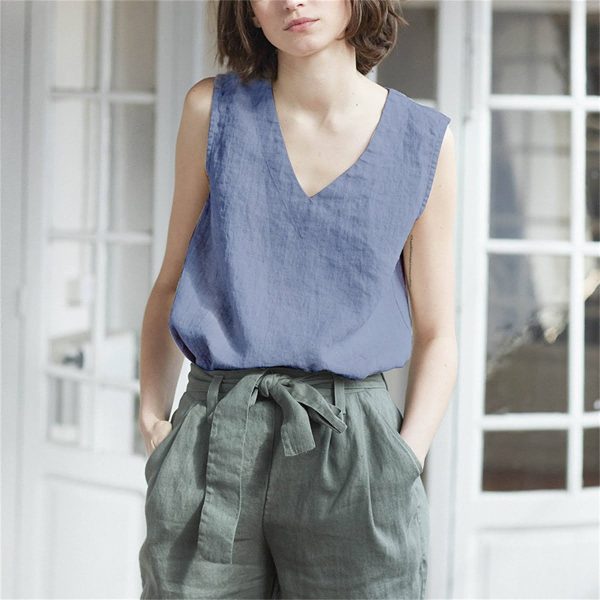 Women's Summer Linen V-Neck Sleeveless Vest - Image 4