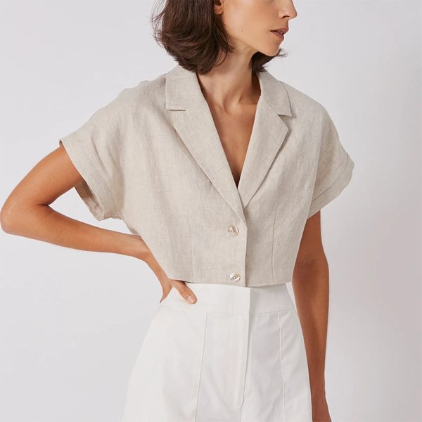 Women's Lapel Linen Cardigan Shirt - Image 2