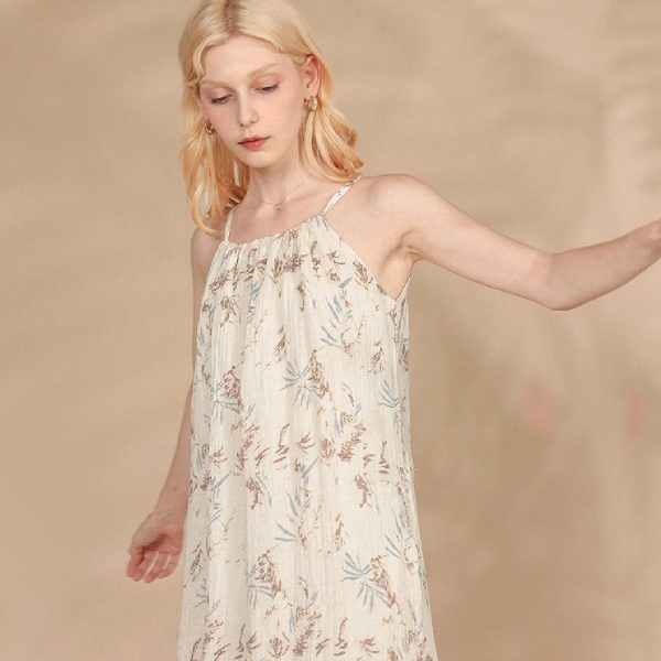 Women's Elegant Floral Printed Halter Linen Dress - Image 3