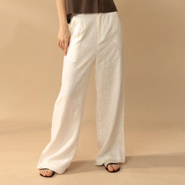 Women's Linen Wide-Leg Casual High-Waisted Straight Pants