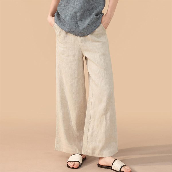 Women's Linen Wide-Leg Casual High-Waisted Straight Pants - Image 2