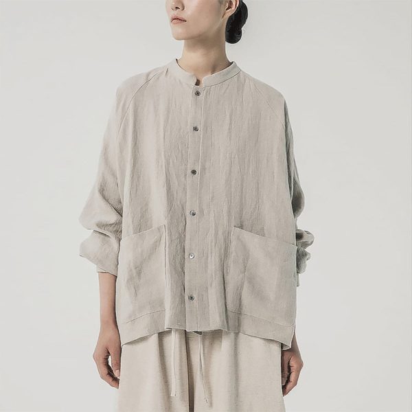 Women's Mandarin Collar Long Sleeve Shirt - Image 2