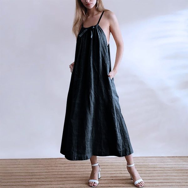 Women's Linen Halterneck Long Dress