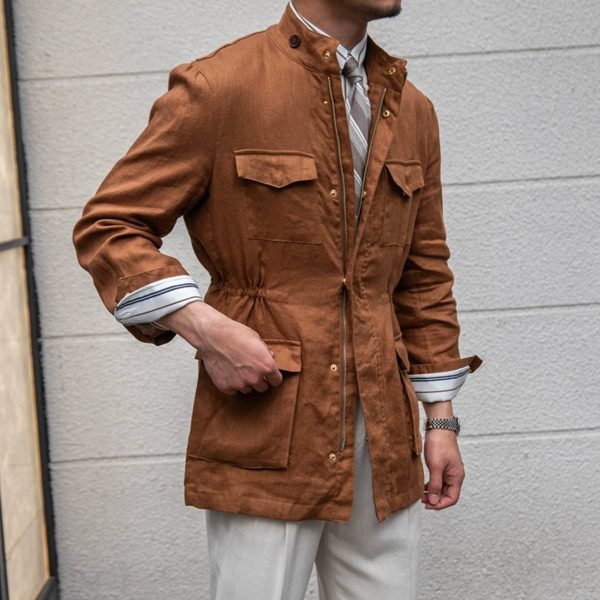 Men's Linen Vintage Casual Jacket - Image 2