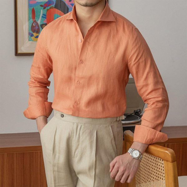 Men's Lightweight Long Sleeve Linen Shirt with Windsor Collar - Image 3