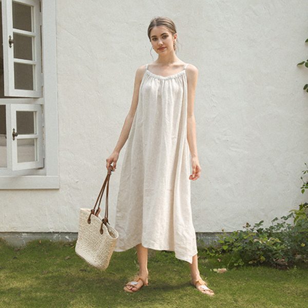 Women's Mid-Length Linen Sundress with Straps - Image 2