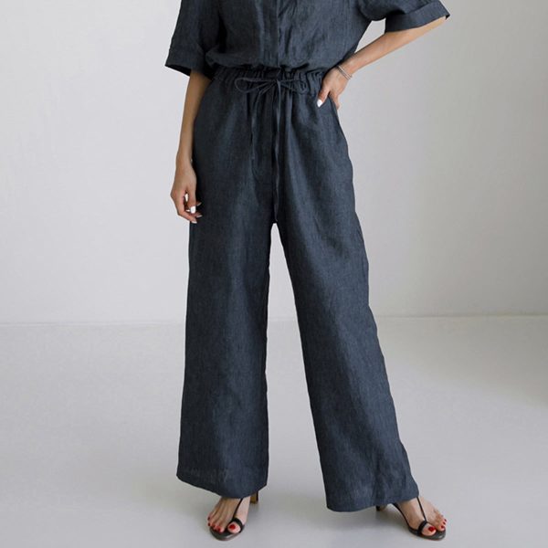 Women's Linen Short Sleeve Jumpsuit - Image 2