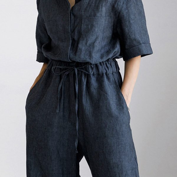 Women's Linen Short Sleeve Jumpsuit - Image 6