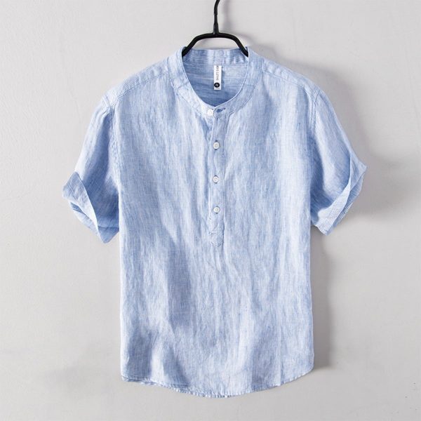 Men's Gradient Linen Polo Collar Short Sleeve T-Shirt - Image 2