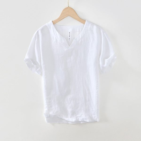 Men's Vintage-Inspired V-Neck Linen Tee - Image 4