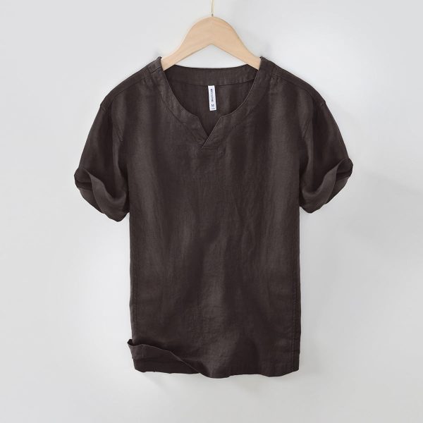 Men's Vintage-Inspired V-Neck Linen Tee - Image 2