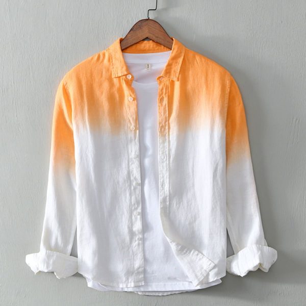 Men's Casual Long Sleeve Gradient Linen Shirt - Image 2