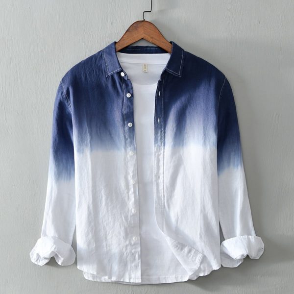 Men's Casual Long Sleeve Gradient Linen Shirt - Image 3