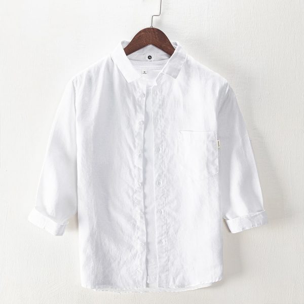 Men's Casual 3/4 Sleeve Summer Linen Shirt - Image 2