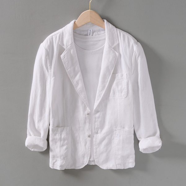 Men's Casual Linen Blazer with Lapel - Image 2