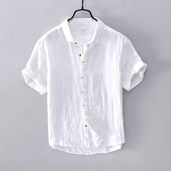 Men's Simple Solid Color Linen Shirt - Image 3