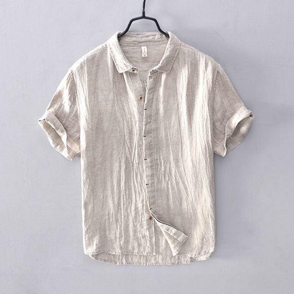 Men's Simple Solid Color Linen Shirt - Image 4