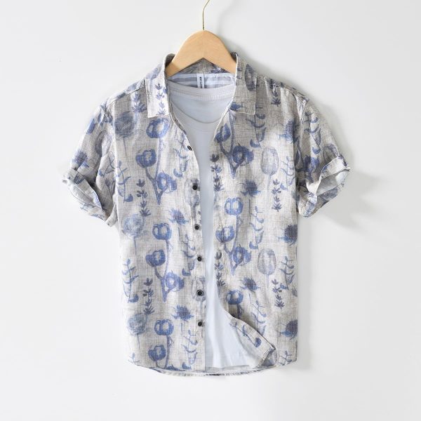 Men's Linen Short-Sleeve Shirt with Print - Image 2