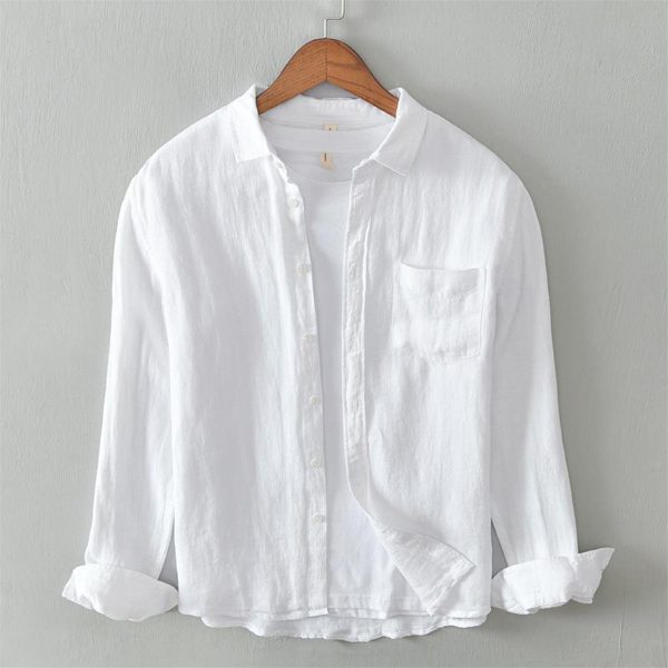 Men's Casual Long Sleeve Loose-Fit Linen Shirt - Image 5