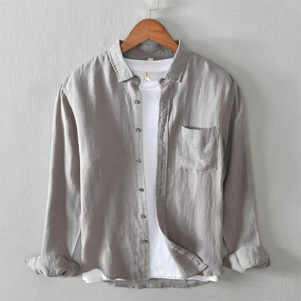 Men's Casual Long Sleeve Loose-Fit Linen Shirt - Image 4