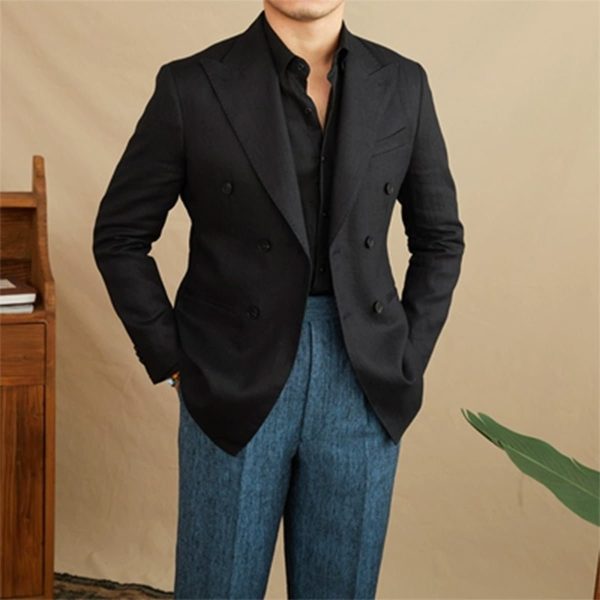 Men's Slim Fit Double-breasted Summer Linen Blazer