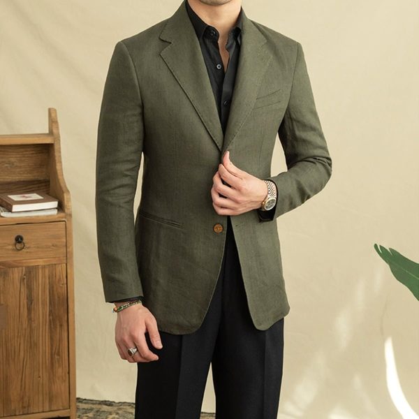 Men's Slim Fit Single-breasted Summer Linen Blazer - Image 4