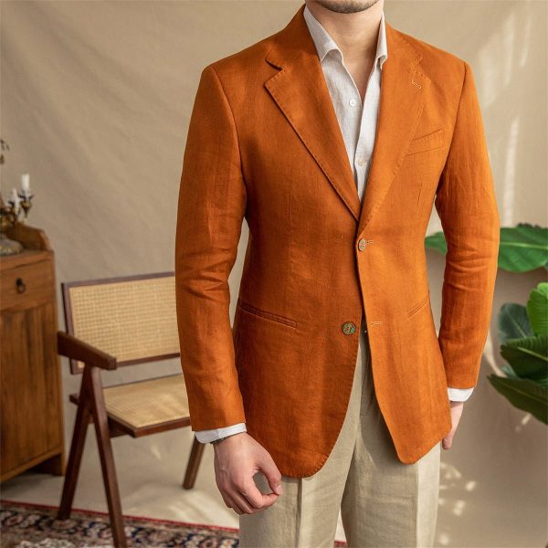 Men's Slim Fit Single-breasted Summer Linen Blazer - Image 3