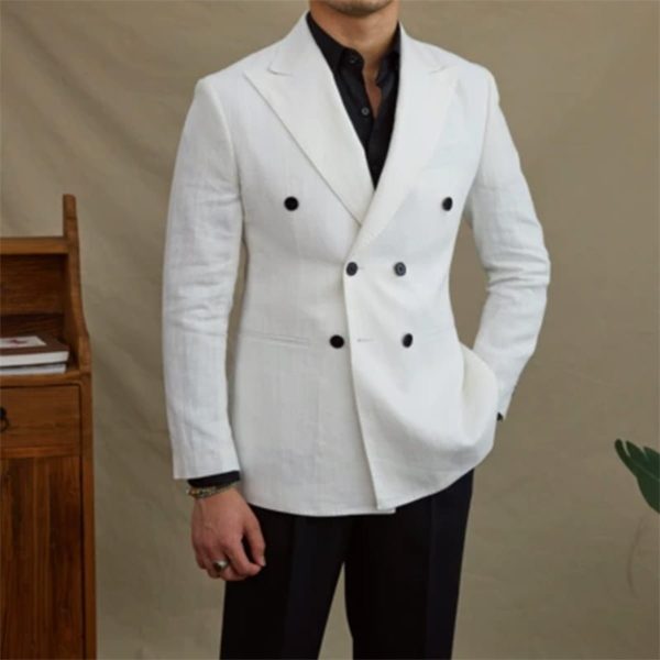 Men's Slim Fit Double-breasted Summer Linen Blazer - Image 2