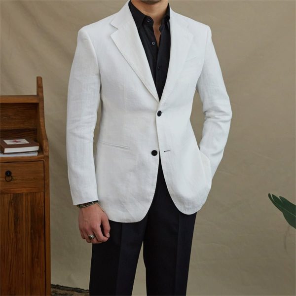 Men's Slim Fit Single-breasted Summer Linen Blazer - Image 2