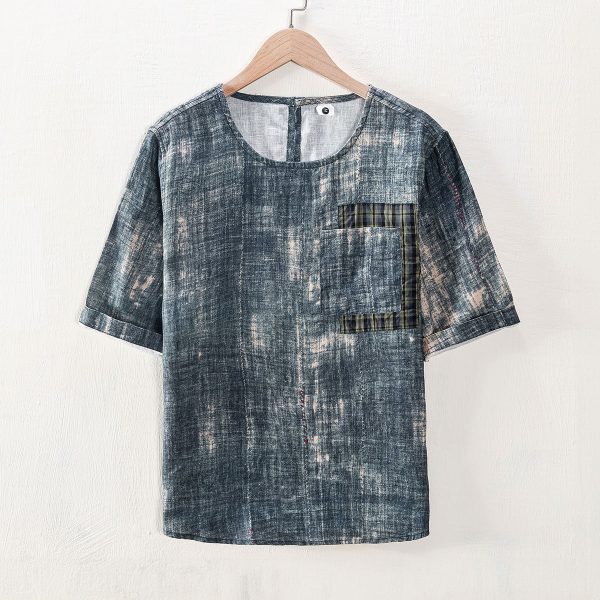 Men's Linen T-Shirt with Dip-Dye Print - Image 2